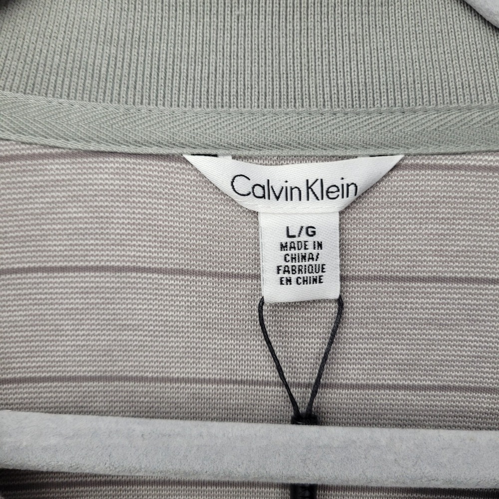 Calvin Klein Polo Shirt L‎ Gray Stripe Classic Fit Short Sleeve Casual Menswear - Picture 3 of 10